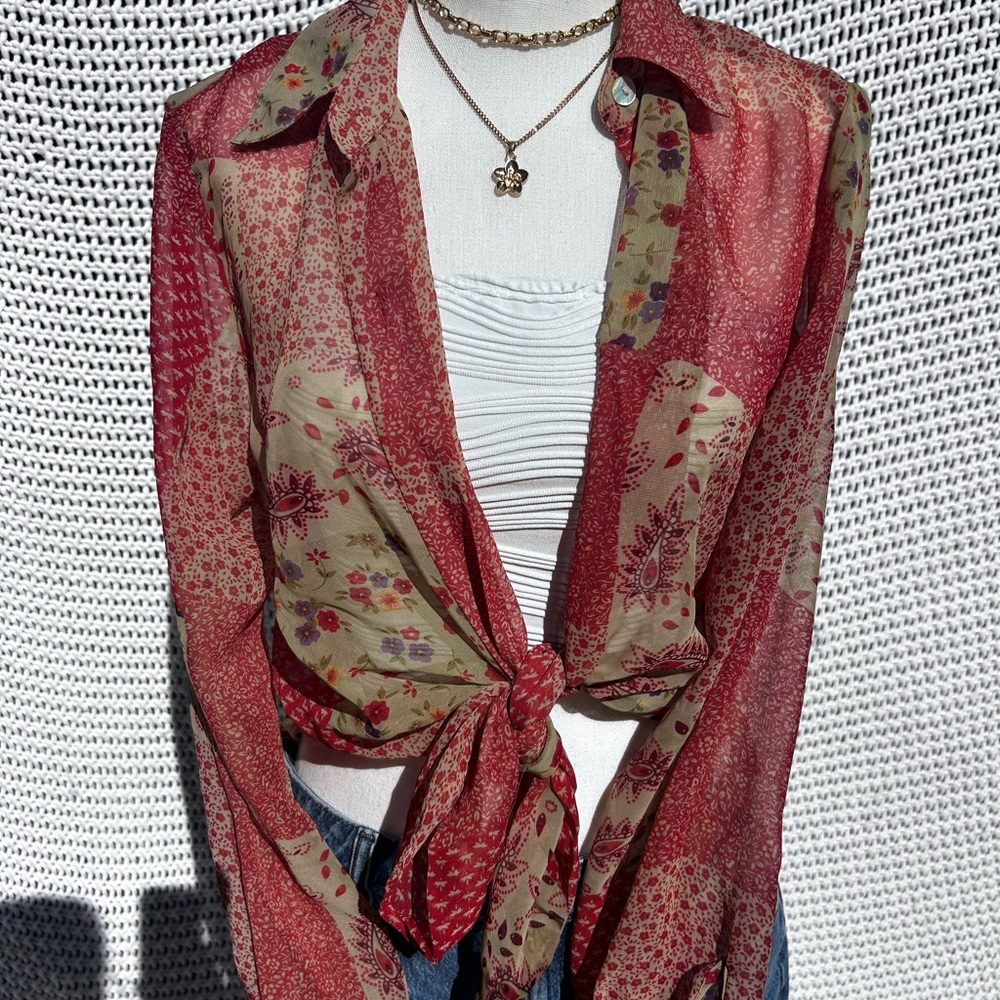 Basic Editions Red And Green Button Down Shirt - image 8